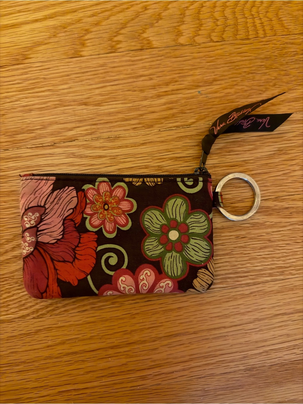 Vera Bradley Brown Floral Key & Card Pouch with Ring